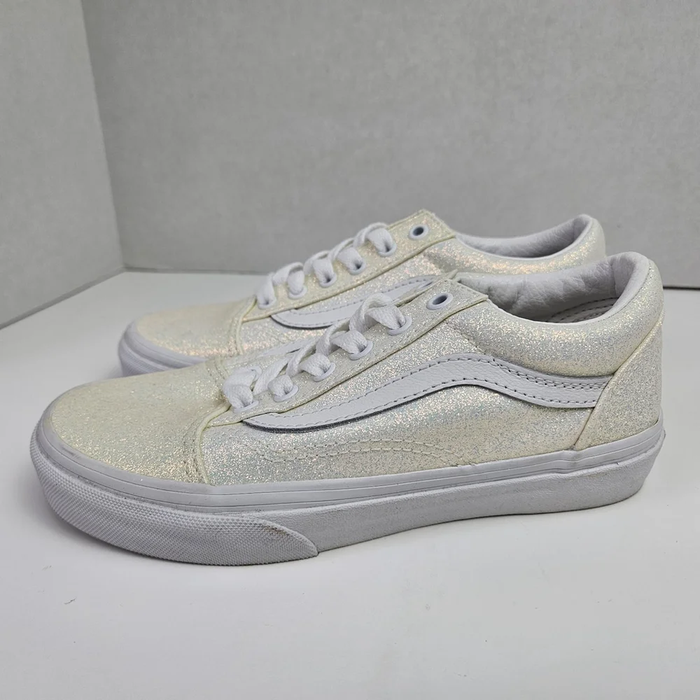 Vans Old Skool Glitter White Size 2 Youth Kids Low Top Skate Shoes Sneakers